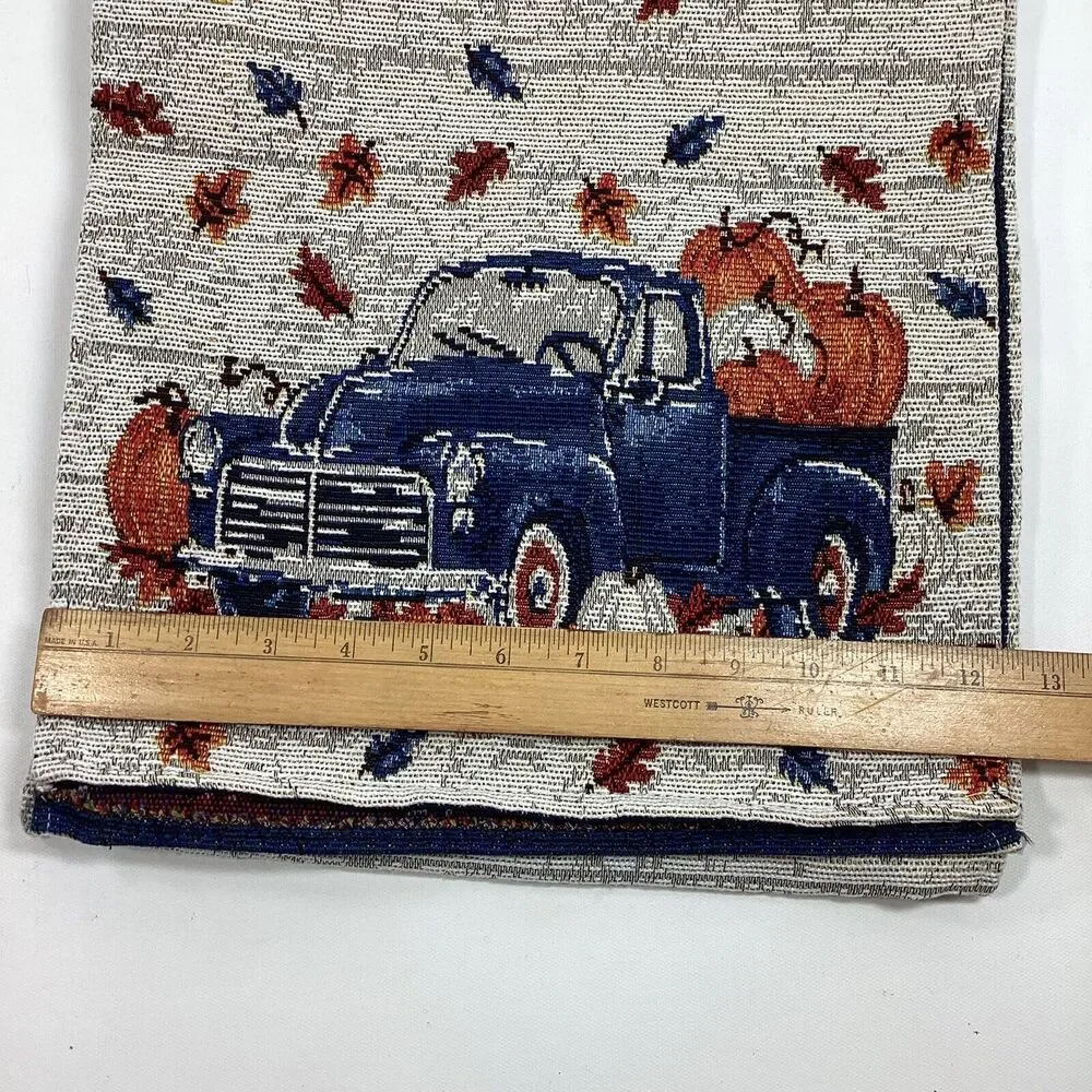 Perfect Harvest Fall Blue Truck Tapestry Table Runner 12.25 x 67